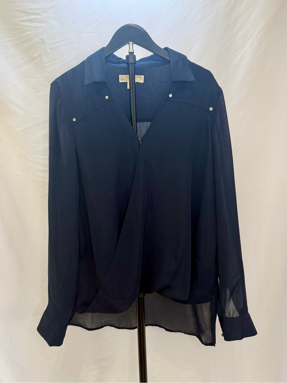 MICHAEL Michael Kors Navy Wrap Sheer Blouse